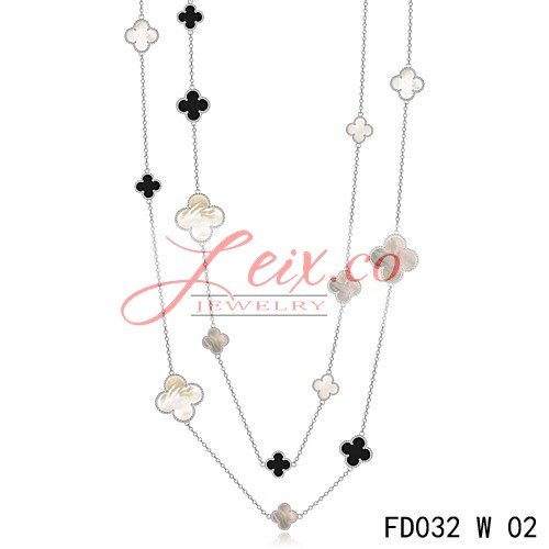 Replica Van Cleef Arpels Magic Alhambra White Gold Long Necklace 16 Motifs